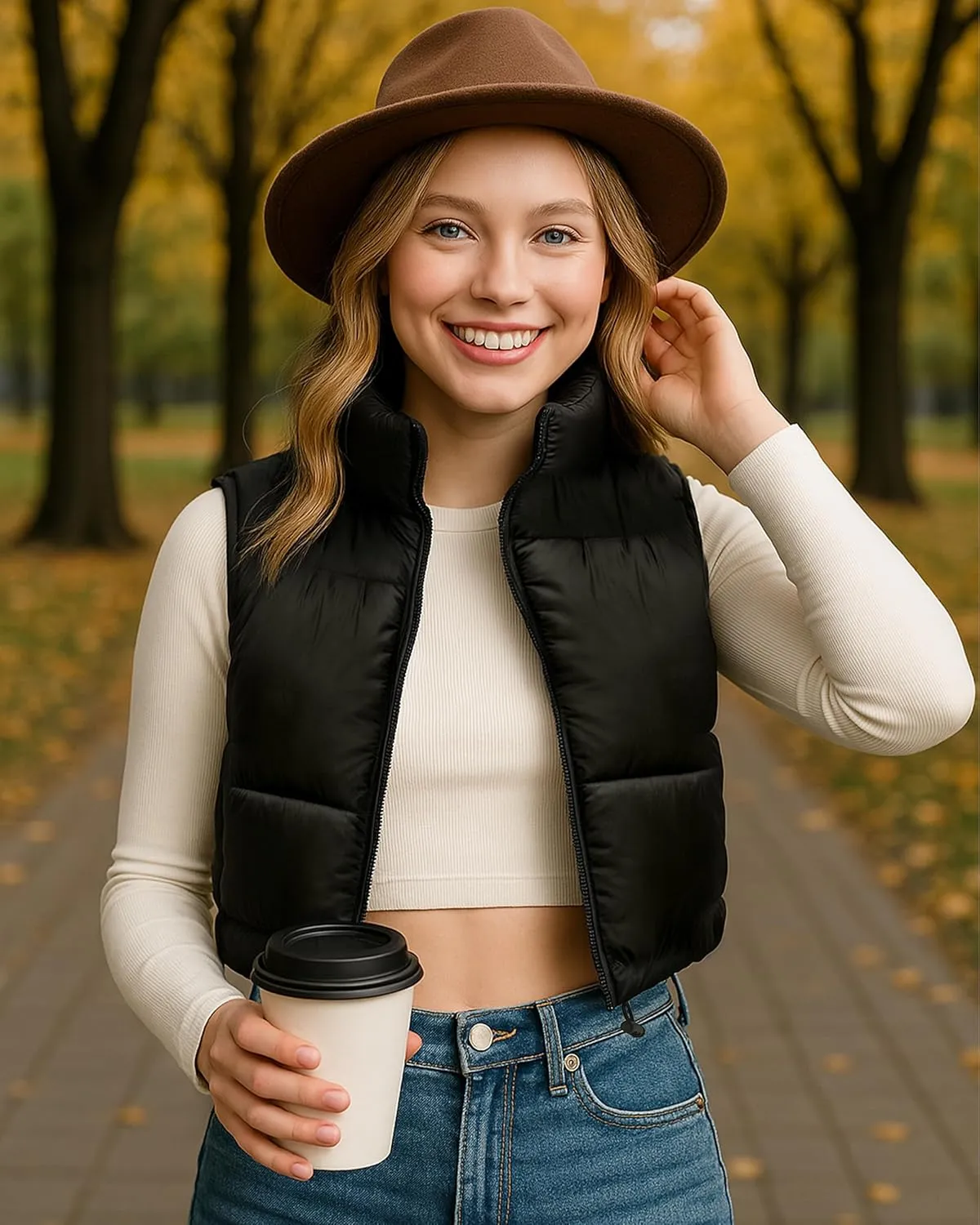 NY Threads Cropped Puffer Vest Women Lightweight Stand Collar Sleeveless Zip Up Winter Padded Gilet