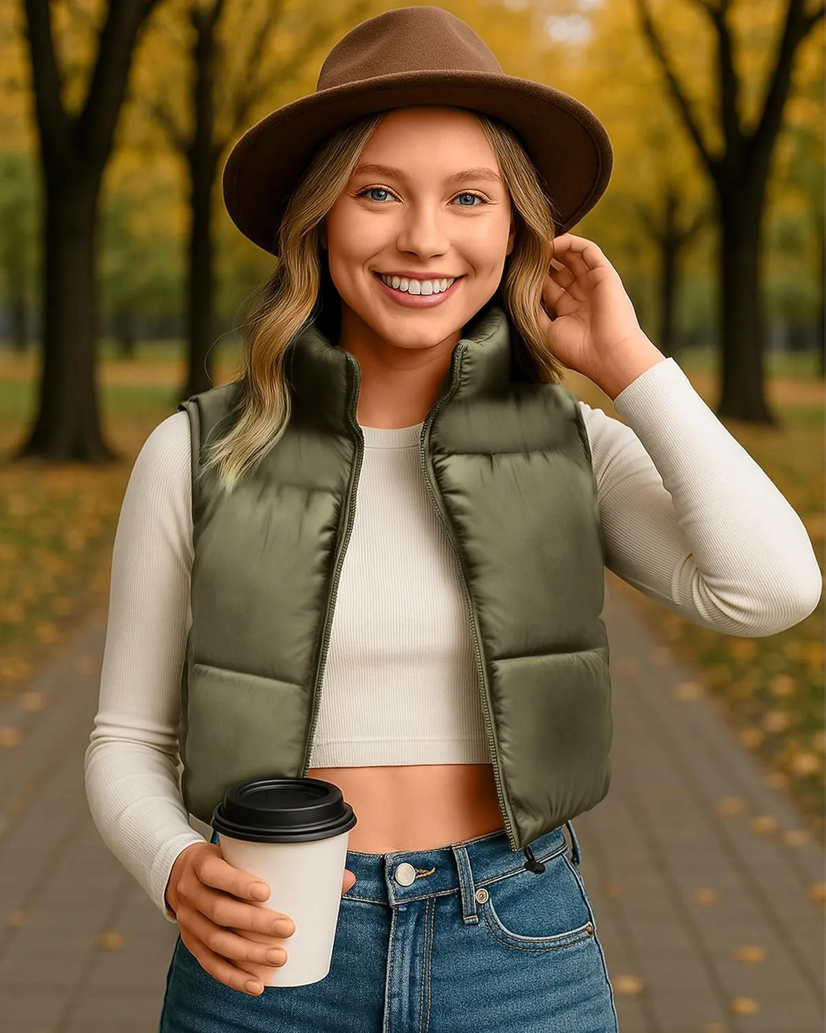 NY Threads Cropped Puffer Vest Women Lightweight Stand Collar Sleeveless Zip Up Winter Padded Gilet
