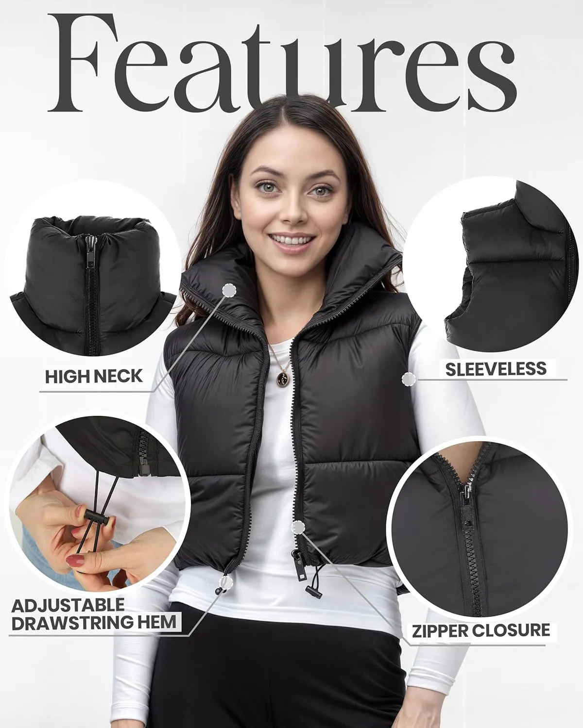 NY Threads Cropped Puffer Vest Women Lightweight Stand Collar Sleeveless Zip Up Winter Padded Gilet