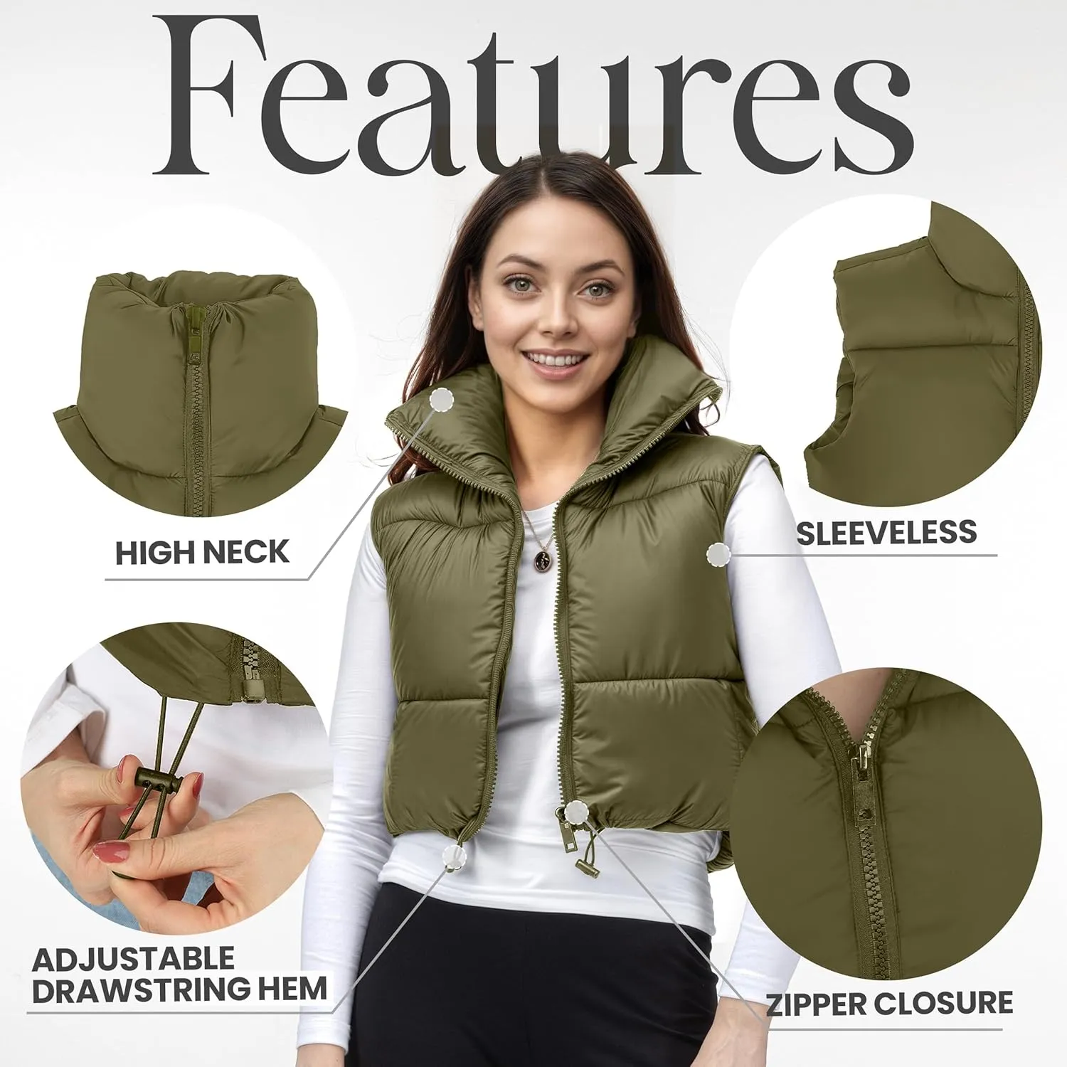 NY Threads Cropped Puffer Vest Women Lightweight Stand Collar Sleeveless Zip Up Winter Padded Gilet