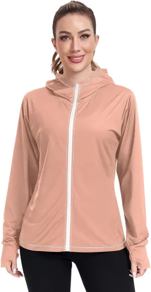 ODAWA Womens Upf Hoodie Lightweight Full Zip Running Jacket UV Cooling Hoodie Summer Clothing