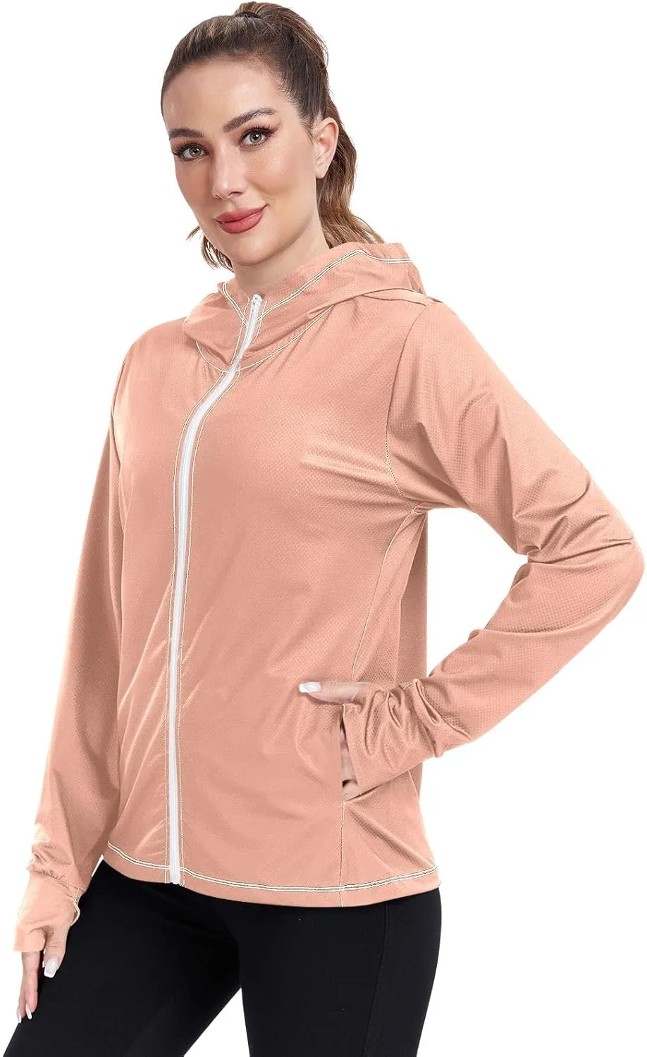 ODAWA Womens Upf Hoodie Lightweight Full Zip Running Jacket UV Cooling Hoodie Summer Clothing