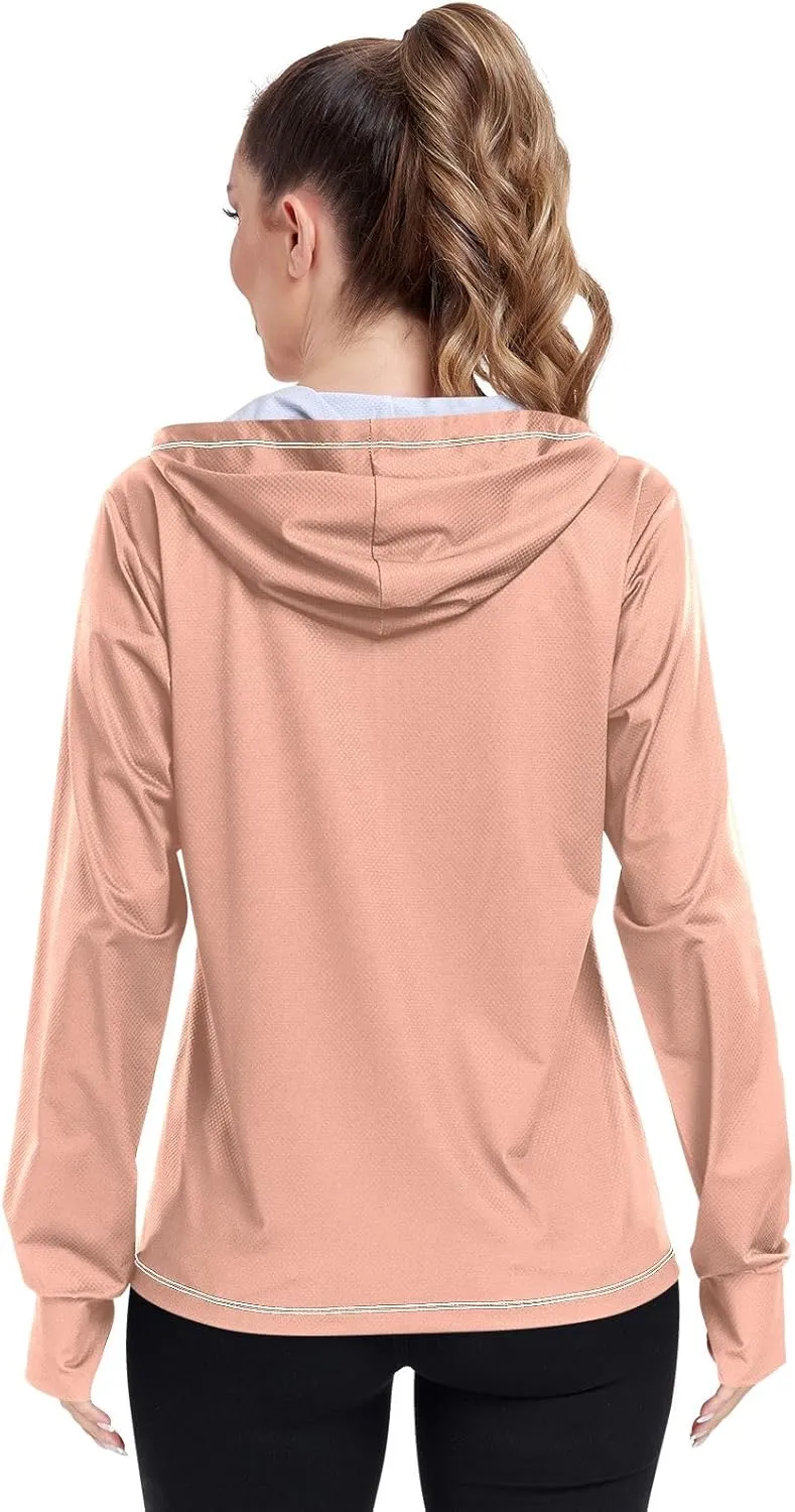 ODAWA Womens Upf Hoodie Lightweight Full Zip Running Jacket UV Cooling Hoodie Summer Clothing