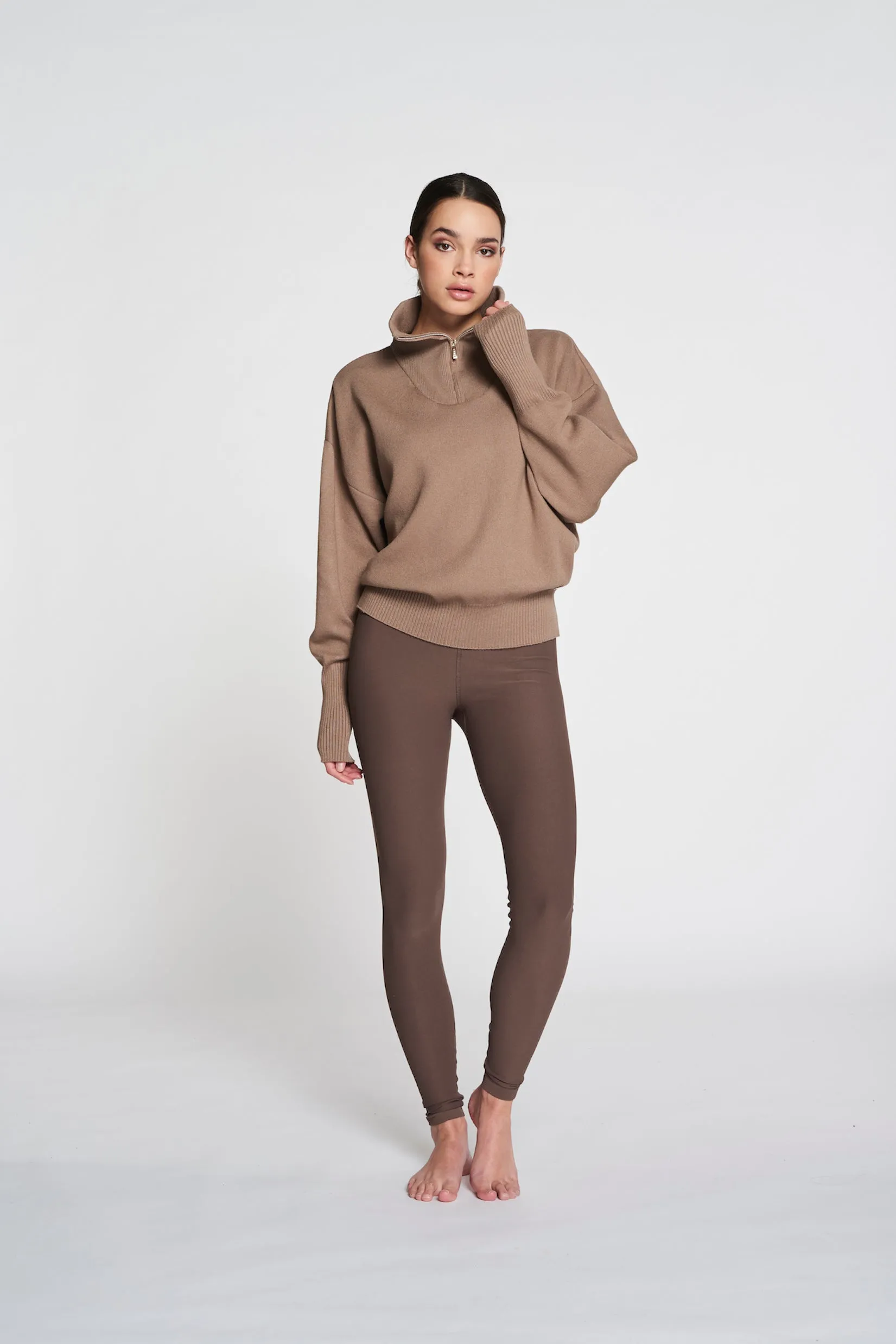 Olly half-zip knit sweater - Taupe