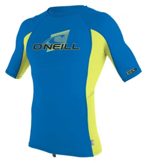O'Neill Youth Premium Skins S/S Rash Vest - Ocean/Electric Blue/Lime
