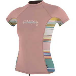 O'Neill Youth Premium Skins S/S Rash Vest - Peony/Baja Stripe/Peony