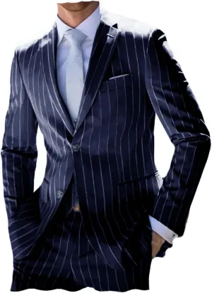 ORBITRAY Men's Pinstripe Suits 2 Pieces Notch Lapel Regular Fit Tuxedos Groomsmen for Wedding (Blazer Pants)