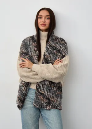 Oversized Alpaca Wool Scarf - Grey & White & Brown