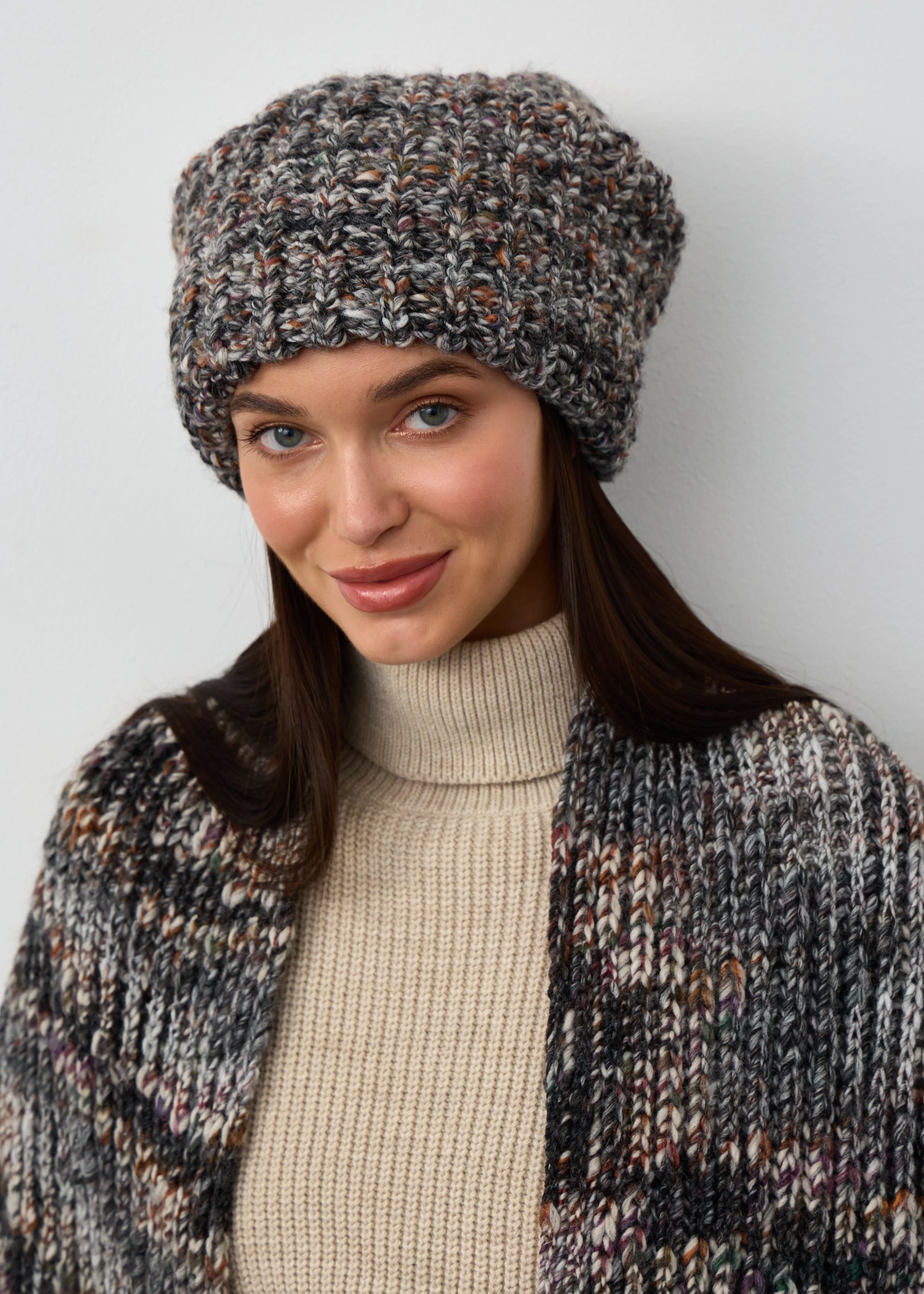 Oversized Alpaca Wool Scarf - Grey & White & Brown