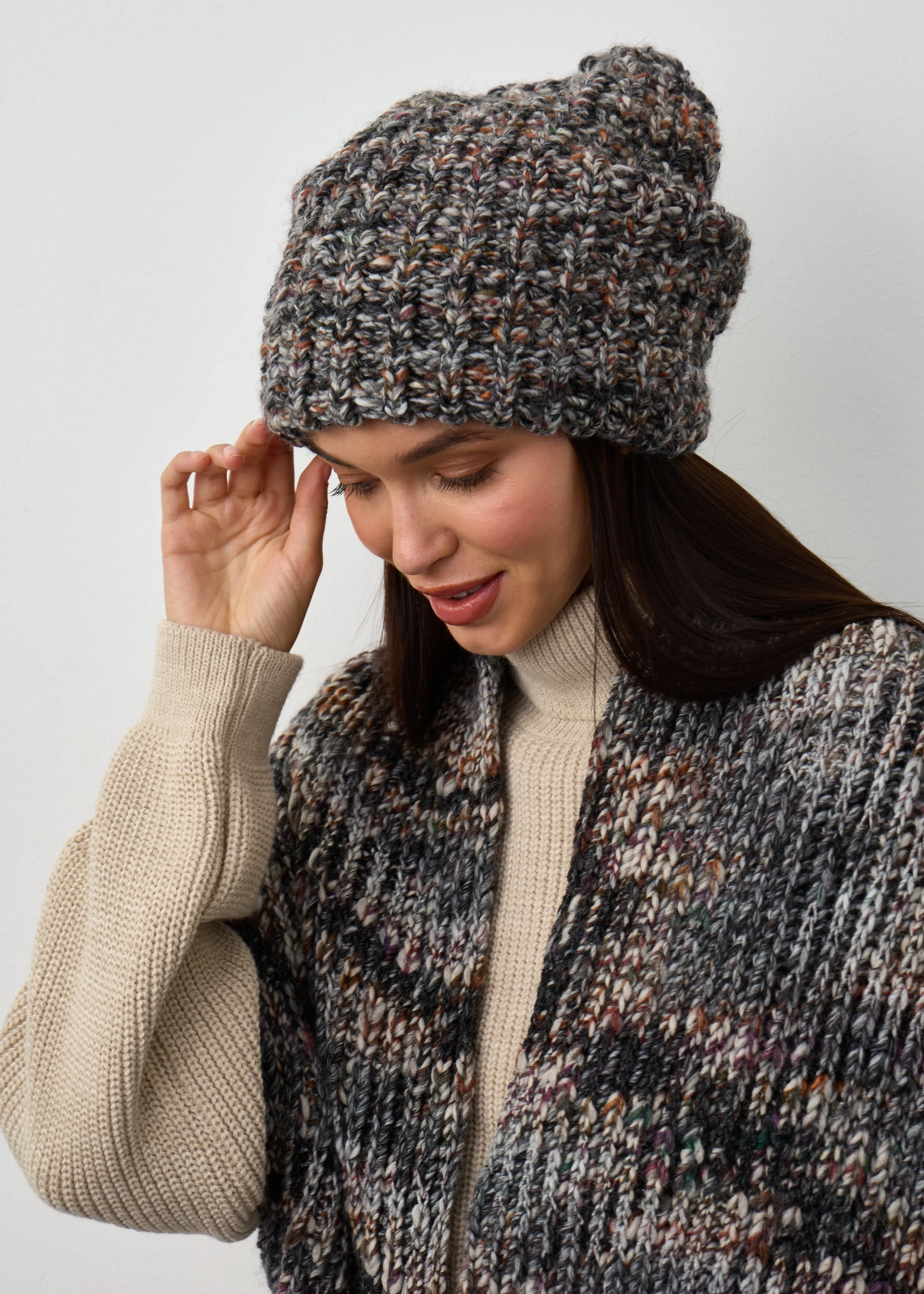 Oversized Alpaca Wool Scarf - Grey & White & Brown
