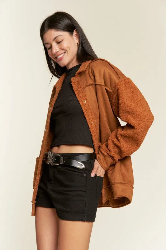 Oversized Sherpa Lined Soft Suede Jacket