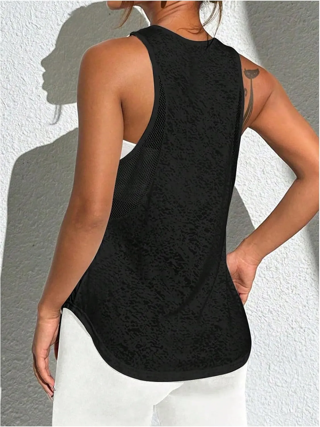 OYOANGLE Women's Mesh Workout Tank Top Athletic Running Sleeveless Shirts Yoga Gym Tops