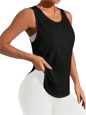 OYOANGLE Women's Mesh Workout Tank Top Athletic Running Sleeveless Shirts Yoga Gym Tops