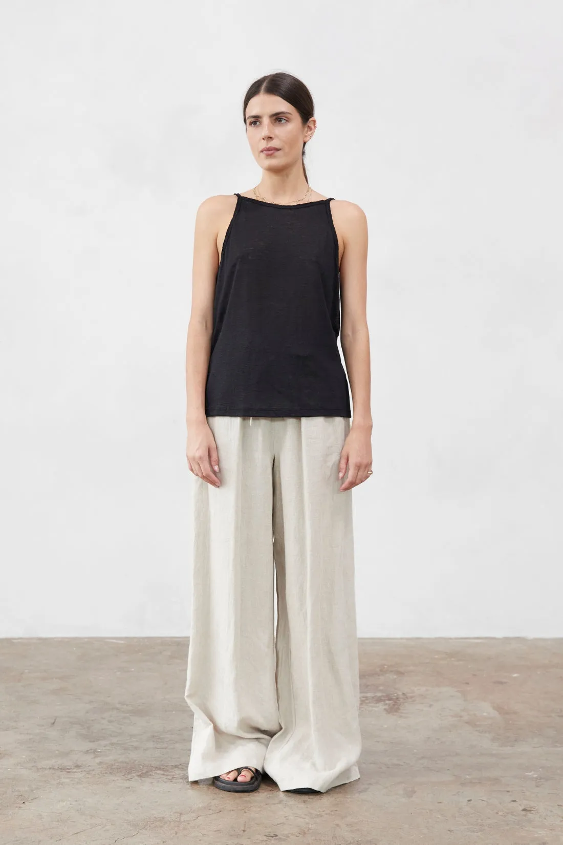 Paul Linen Jersey Top Black