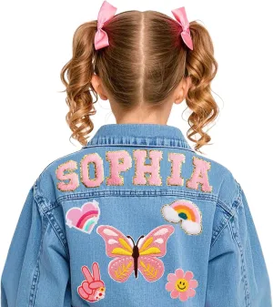 Personalized Jean Jacket for Girls Boys, Custom Toddler Patch Jean Jacket with Name, Baby Girls Denim Clothes Cute Back to School Outfits, Birthday Christmas Easter Gifts for Kids 1-8 Years Old