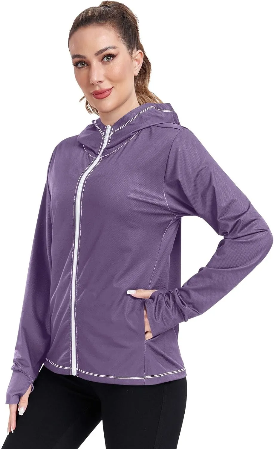 Purple Womens UPF Hoodie UPF 50  Sun Protection Jacket Hooded Women's Hoodie Rash Guard