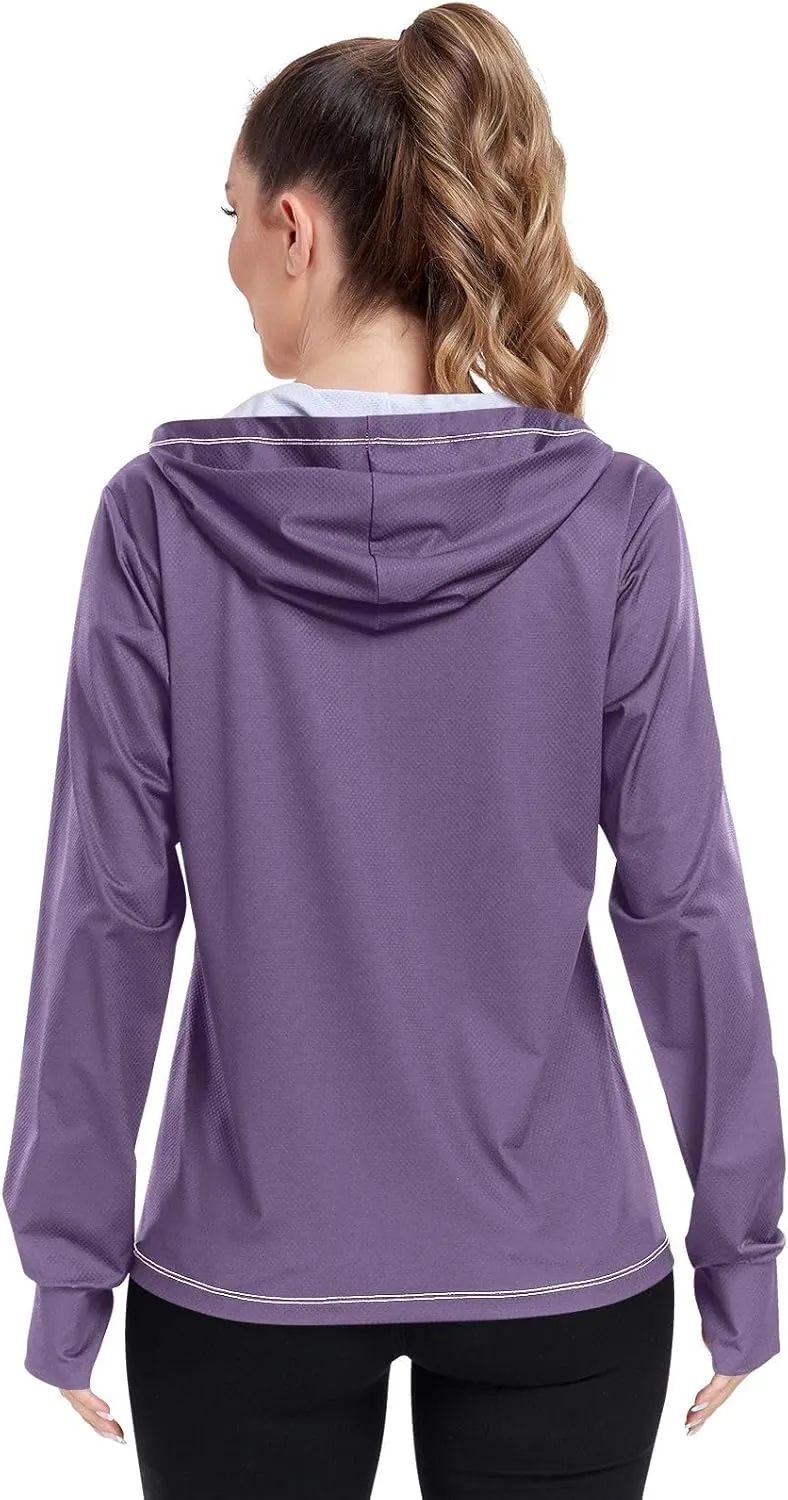 Purple Womens UPF Hoodie UPF 50  Sun Protection Jacket Hooded Women's Hoodie Rash Guard