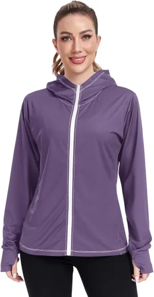 Purple Womens UPF Hoodie UPF 50  Sun Protection Jacket Hooded Women's Hoodie Rash Guard