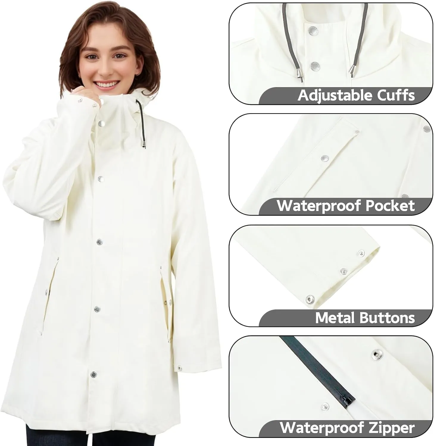 Rain Jackets for Women, Rain Coats Long Hooded Outdoor Waterproof Windbreaker Women's Trench Coat