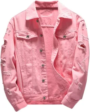 Ripped Denim Jacket for Men Baggy Style Winter Long Sleeve Top Stylish WindbreakerFall