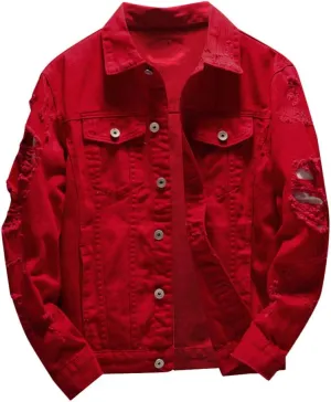 Ripped Denim Jacket for Men Hippie Style Winter Cardigan Top Fall Stylish Streetwear