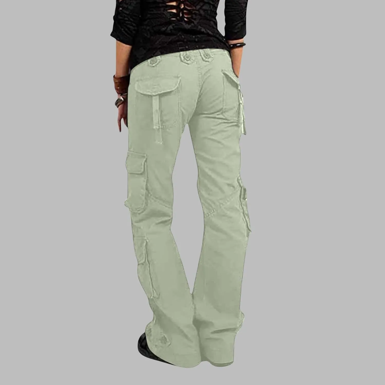 RKSTN Cargo Pants Women with Pockets High Waist Baggy Casual Trousers Wide Leg Solid Camp Hiking Pant Streetwear Overalls