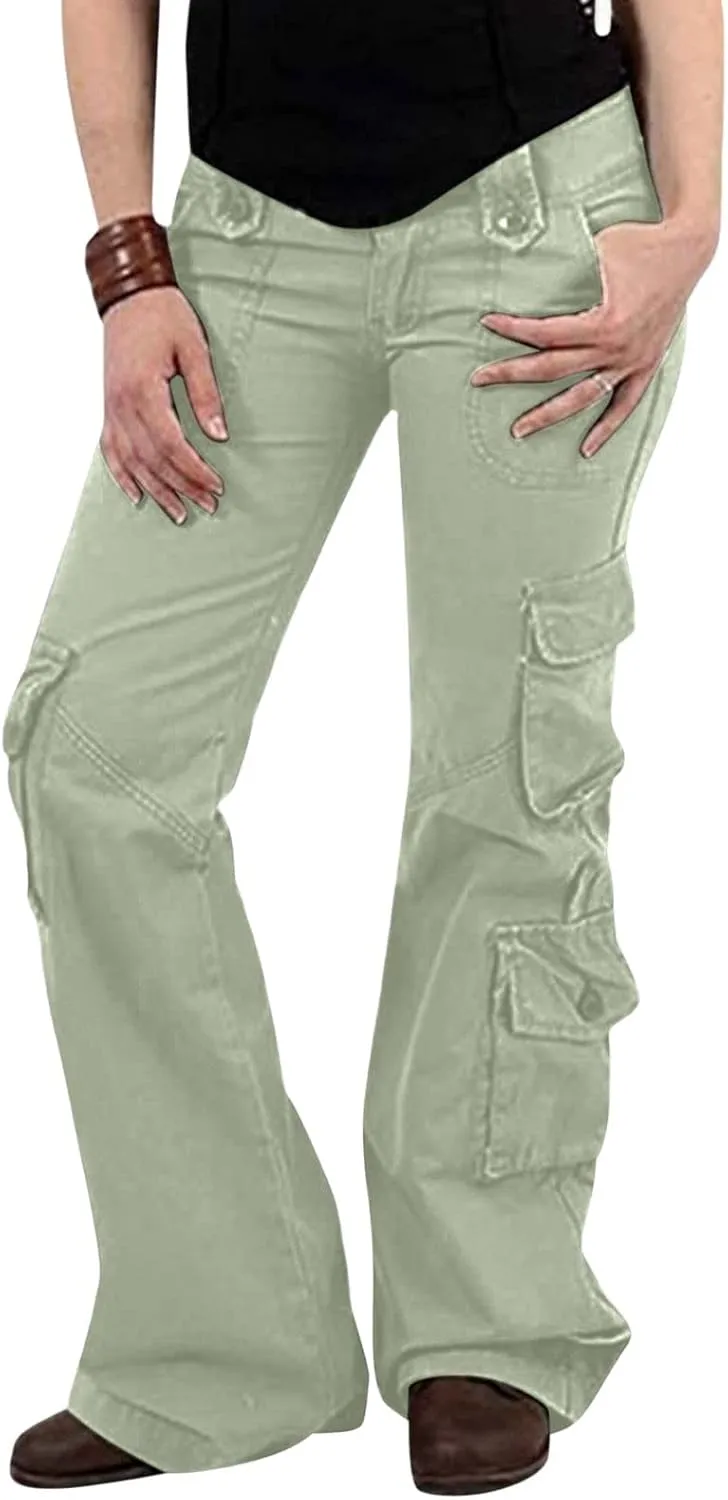 RKSTN Cargo Pants Women with Pockets High Waist Baggy Casual Trousers Wide Leg Solid Camp Hiking Pant Streetwear Overalls