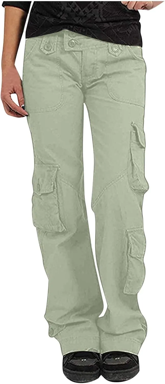 RKSTN Cargo Pants Women with Pockets High Waist Baggy Casual Trousers Wide Leg Solid Camp Hiking Pant Streetwear Overalls