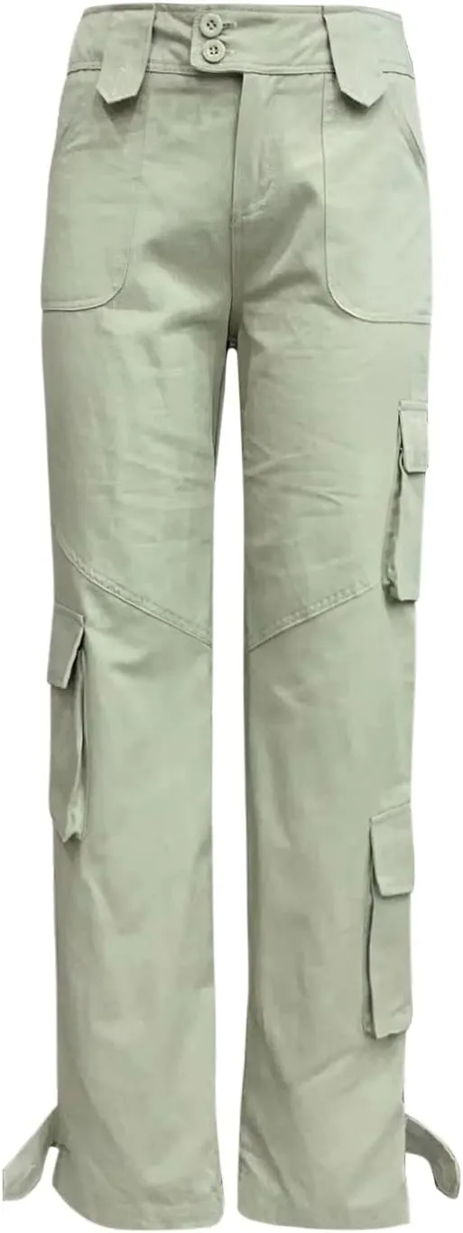 RKSTN Cargo Pants Women with Pockets High Waist Baggy Casual Trousers Wide Leg Solid Camp Hiking Pant Streetwear Overalls