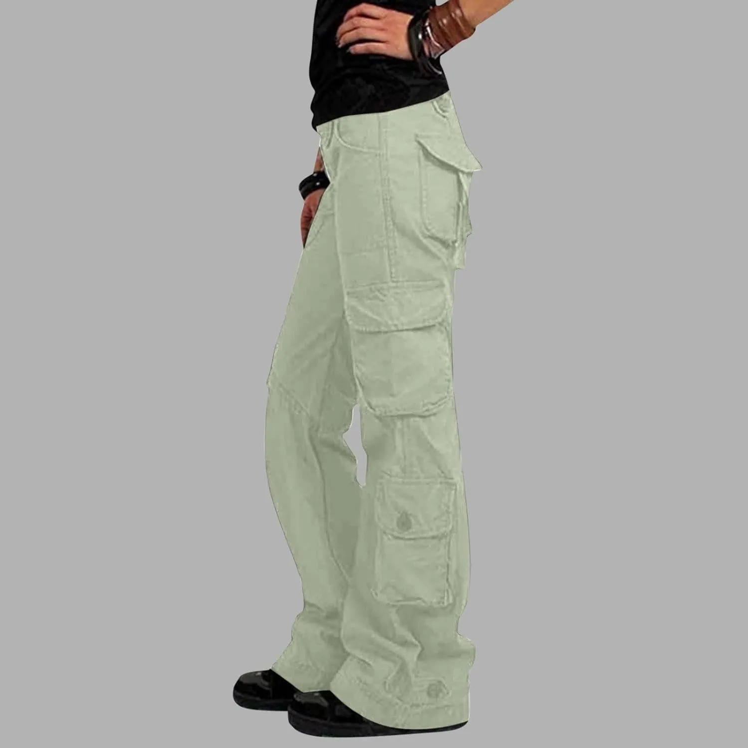 RKSTN Cargo Pants Women with Pockets High Waist Baggy Casual Trousers Wide Leg Solid Camp Hiking Pant Streetwear Overalls