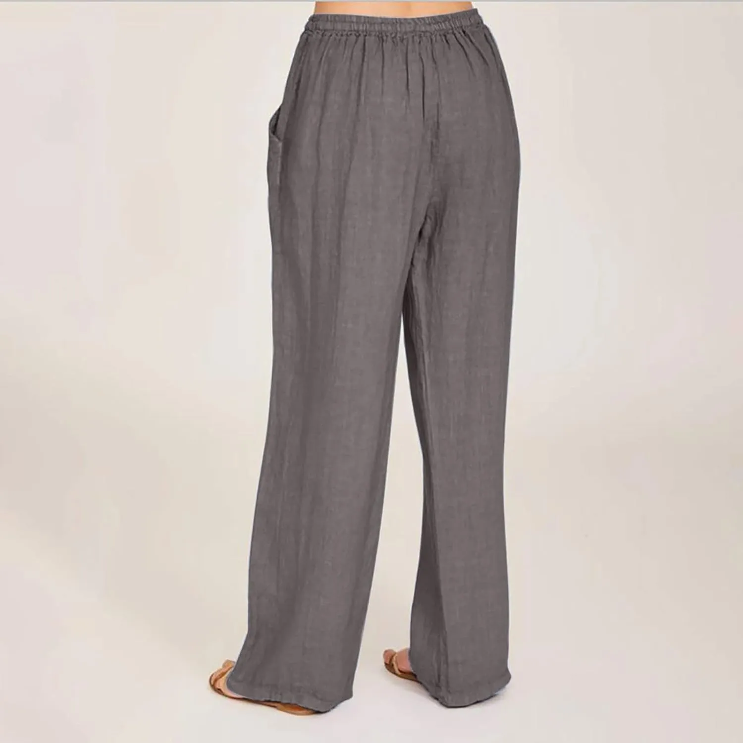 RKSTN Women's Cotton Linen Pants Summer Wide Leg Drawstring High Waist Palazzo Pant 2025 Casual Loose Trousers with Pockets