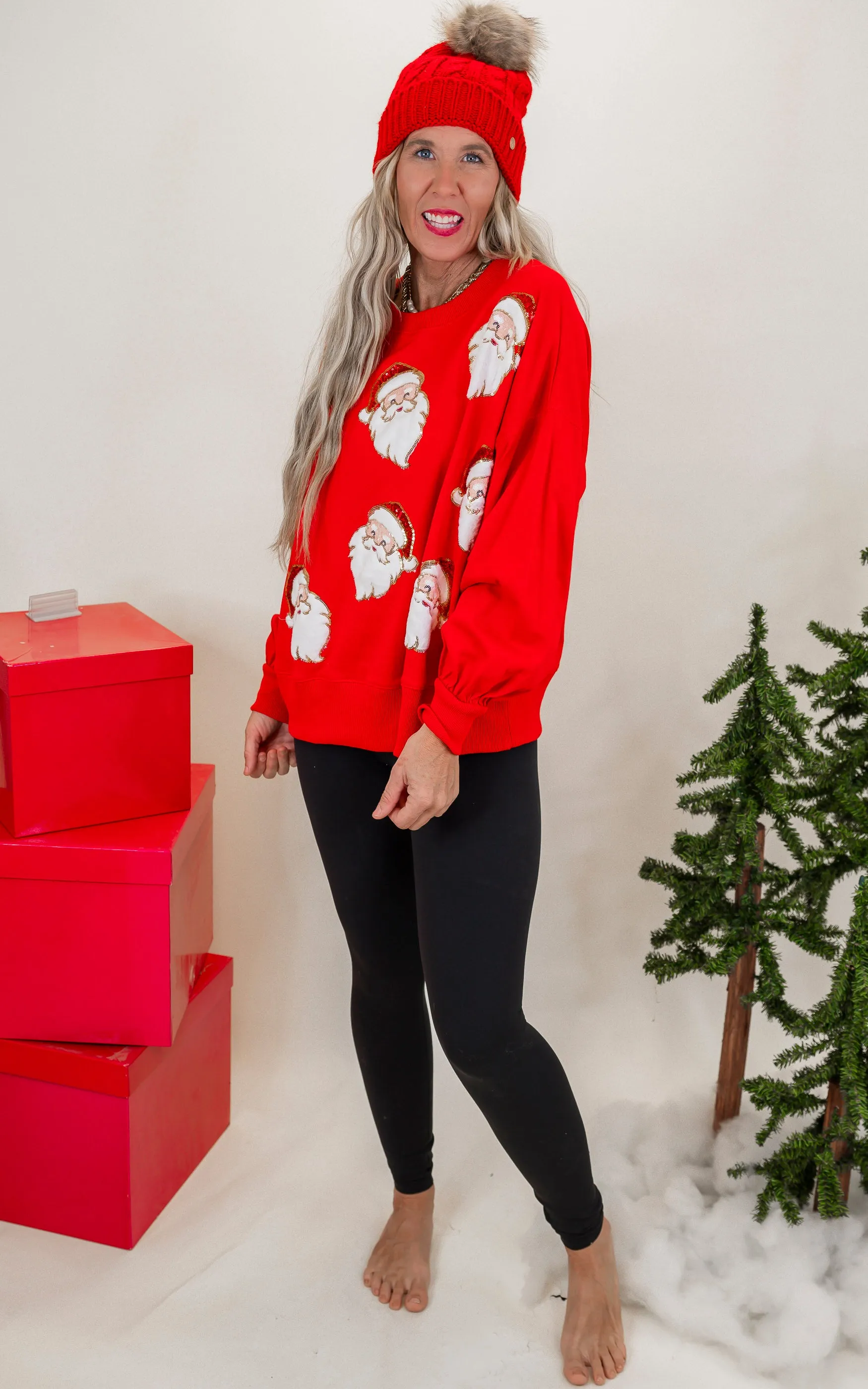 Santa Sequins & Fur Embroidery Sweatshirt