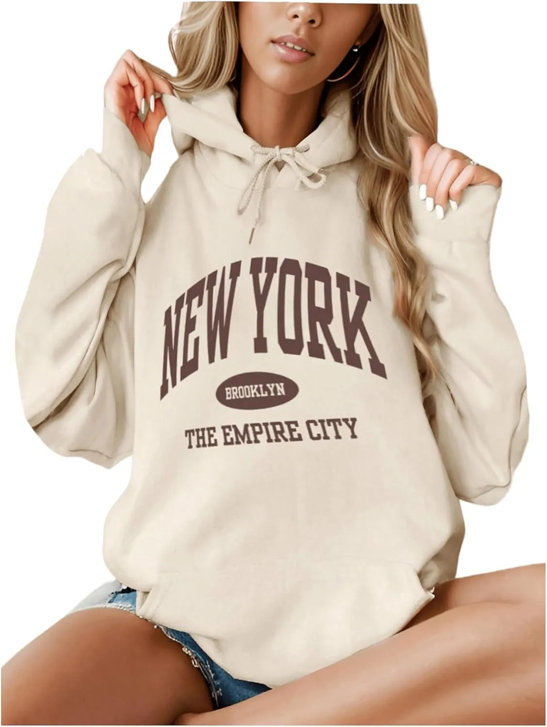 SHENHE Women's Drawstring Long Sleeve Graphic Letter Print Thermal Hoodie Sweatshirt Top