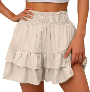 Skorts for Woman Ruched High Waisted Flowy Shorts Boho Ruffle Tiered Mini Skirts 2025 Trendy Casual Summer Outfits