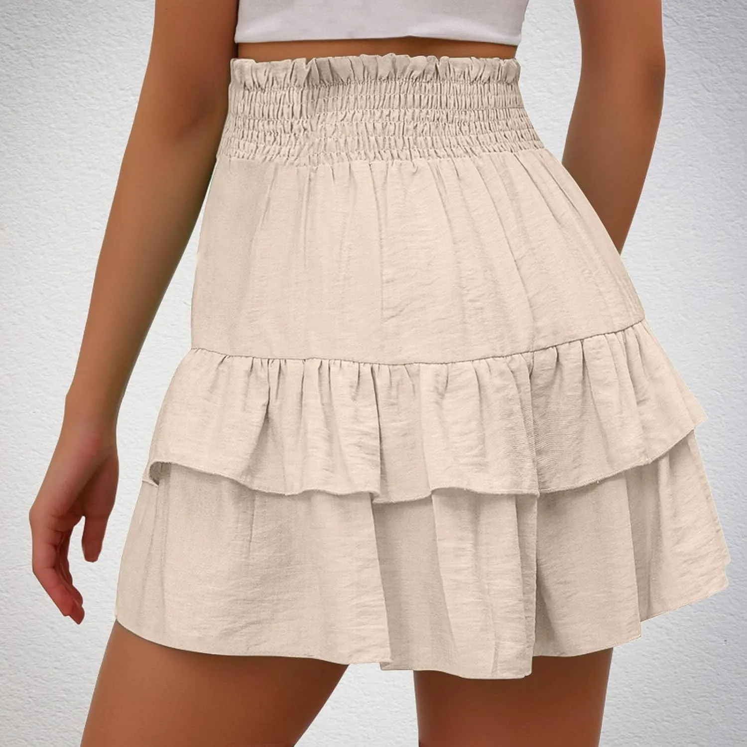 Skorts for Woman Ruched High Waisted Flowy Shorts Boho Ruffle Tiered Mini Skirts 2025 Trendy Casual Summer Outfits