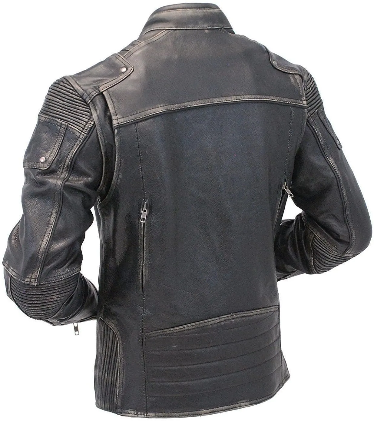 SKY-SELLER Genuine Lambskin Leather Jacket Men - Black Motorcycle Real Leather Jacket
