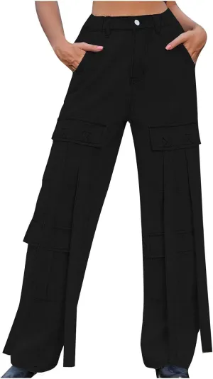 SMIDOW Women's High Waist Straight Leg Jeans Cargo Pants Casual Wide Legged Denim Pants y2k Streetwear Trousers