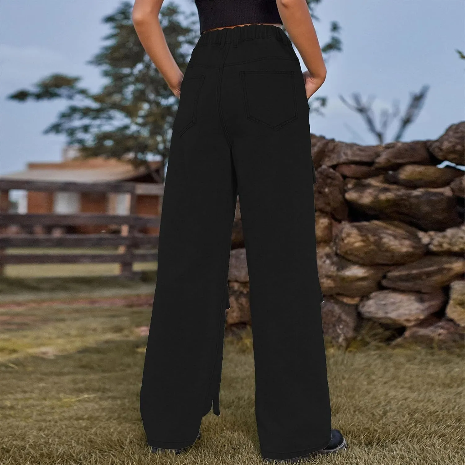 SMIDOW Women's High Waist Straight Leg Jeans Cargo Pants Casual Wide Legged Denim Pants y2k Streetwear Trousers