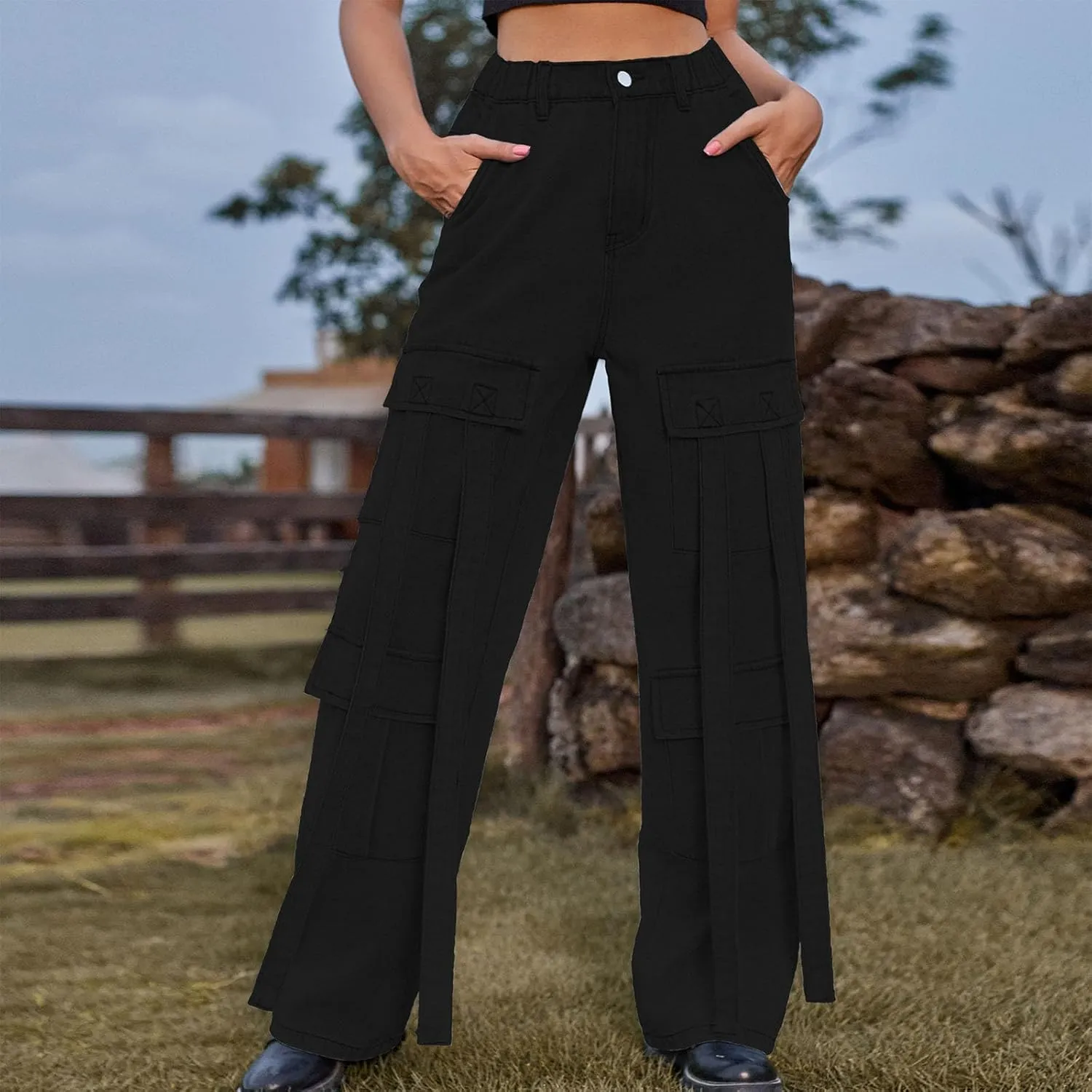 SMIDOW Women's High Waist Straight Leg Jeans Cargo Pants Casual Wide Legged Denim Pants y2k Streetwear Trousers