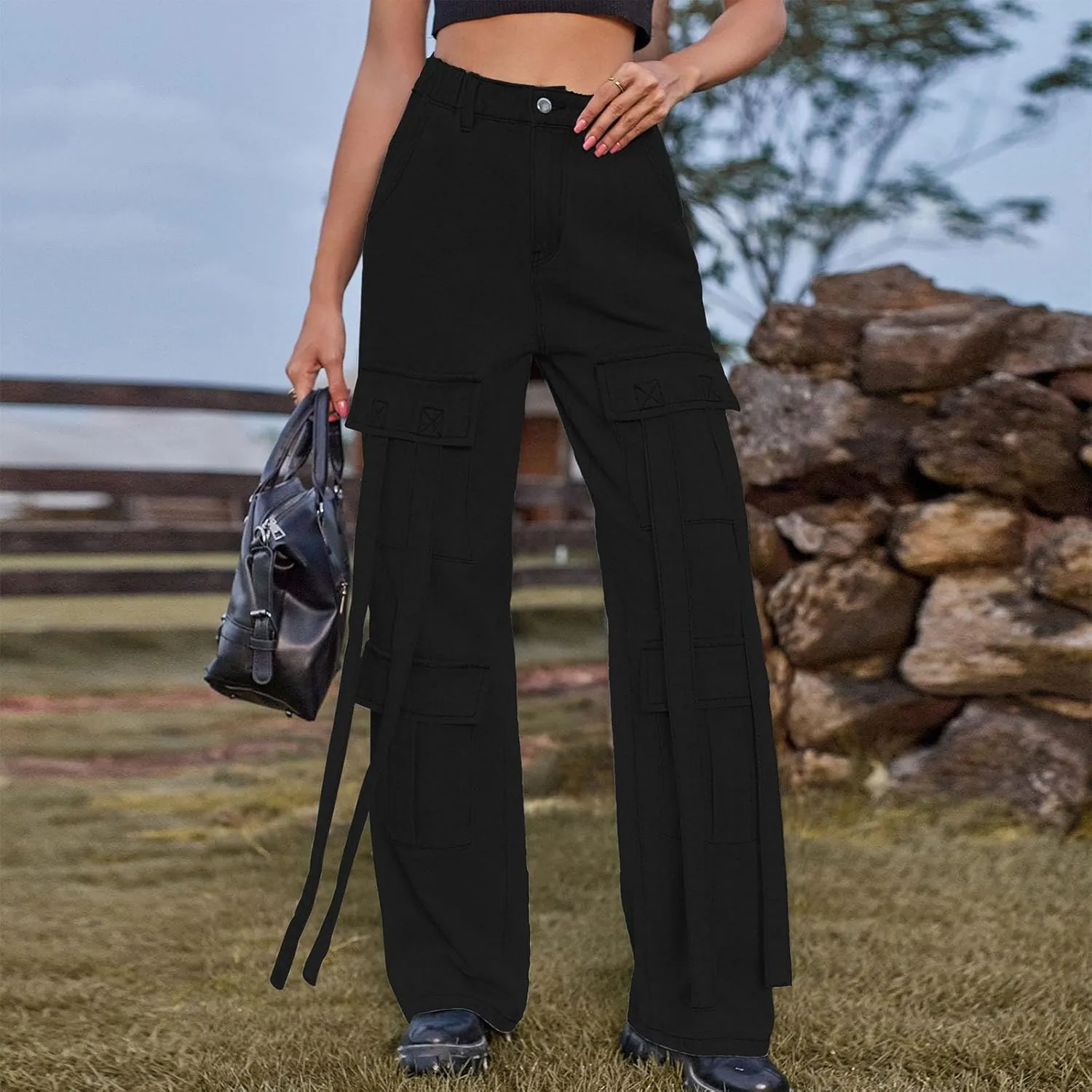 SMIDOW Women's High Waist Straight Leg Jeans Cargo Pants Casual Wide Legged Denim Pants y2k Streetwear Trousers