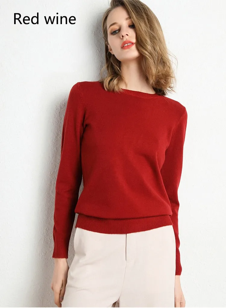 Solid Round Neck/Wool Cashmere Sweater