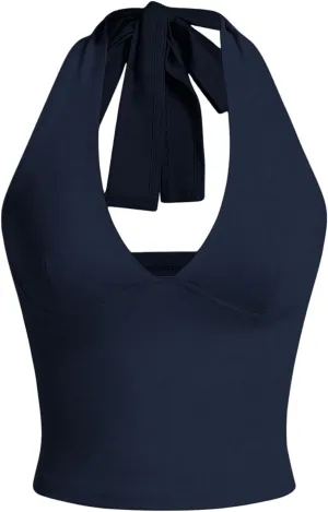 SOLY HUX Women's Halter Tops V Neck Tie Backless Summer Crop Tank Top