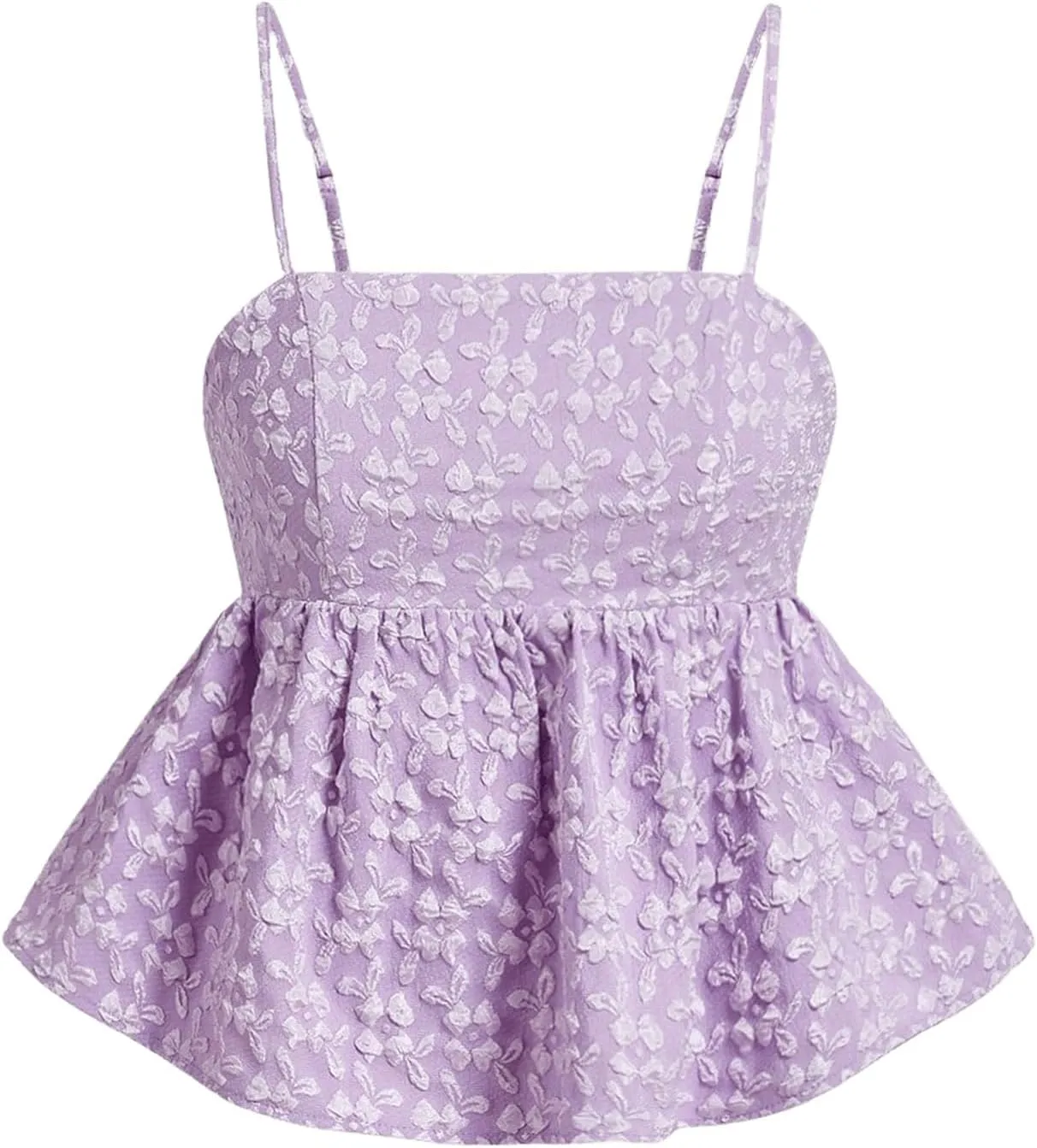 SOLY HUX Women's Spaghetti Strap Ruffle Hem Peplum Cami Top Jacquard Camisole