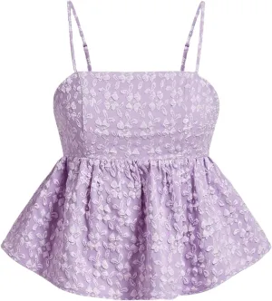 SOLY HUX Women's Spaghetti Strap Ruffle Hem Peplum Cami Top Jacquard Camisole