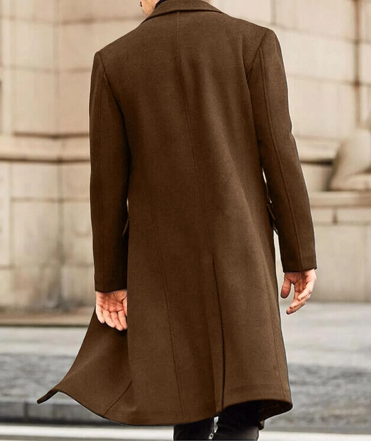 SOMTHRON Men's Casual Trench Coat Slim Fit Notched Collar Long Jacket Overcoat Single Breasted Pea Coat wih Pockets