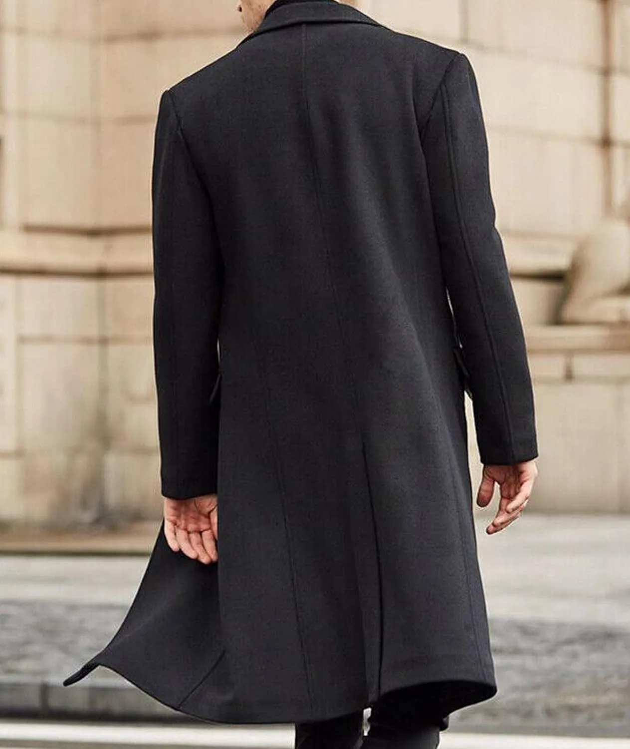 SOMTHRON Men's Casual Trench Coat Slim Fit Notched Collar Long Jacket Overcoat Single Breasted Pea Coat wih Pockets