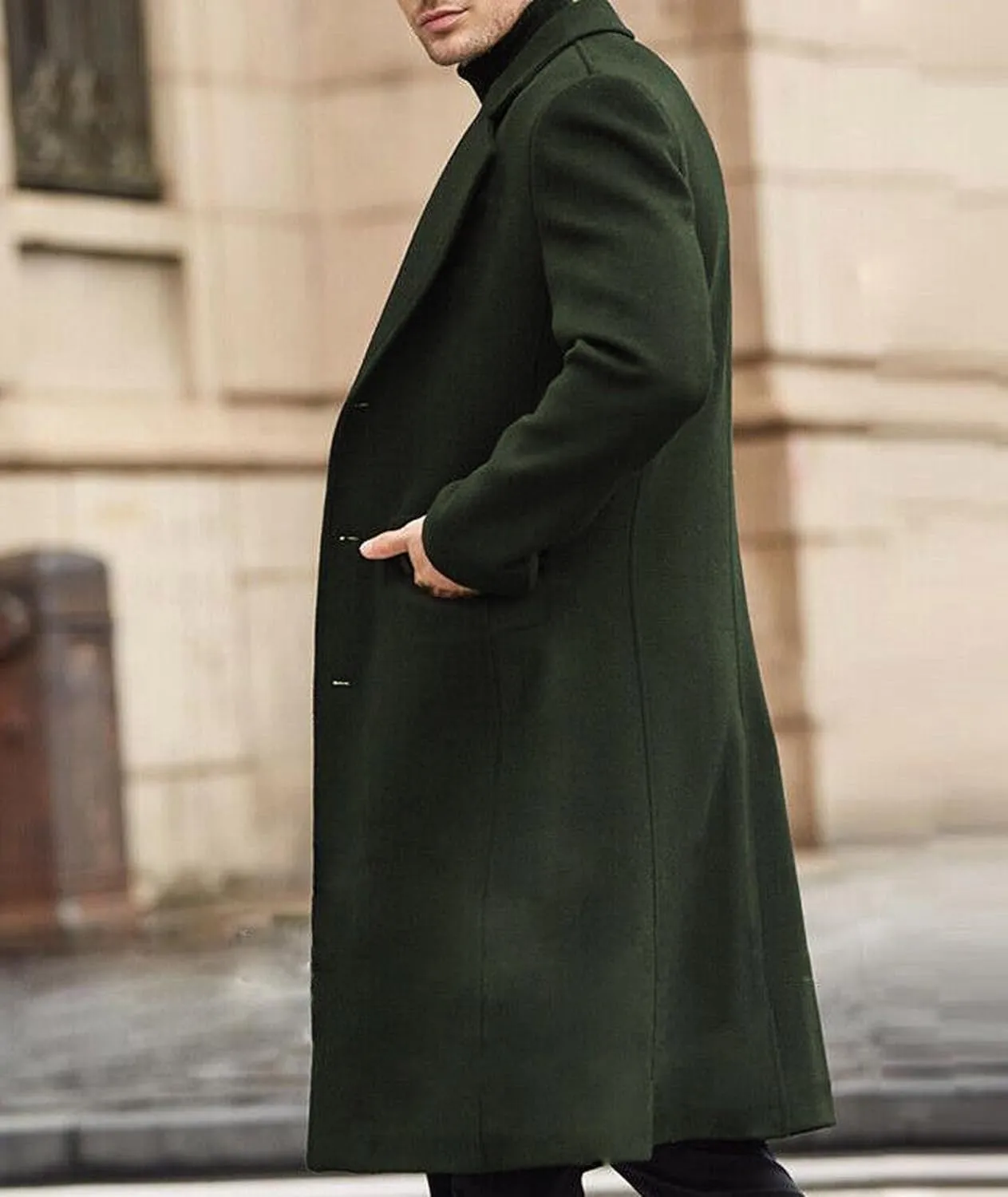 SOMTHRON Men's Casual Trench Coat Slim Fit Notched Collar Long Jacket Overcoat Single Breasted Pea Coat wih Pockets