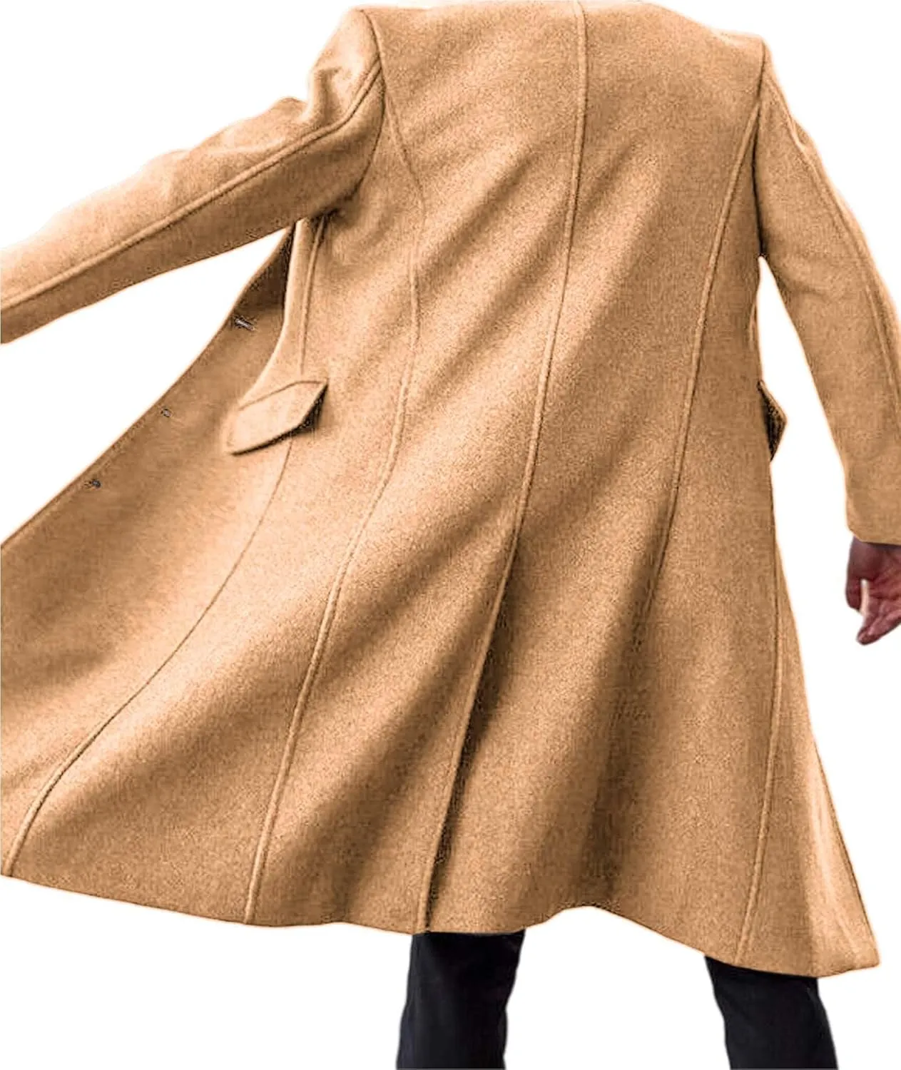 SOMTHRON Men's Casual Trench Coat Slim Fit Notched Collar Long Jacket Overcoat Single Breasted Pea Coat wih Pockets