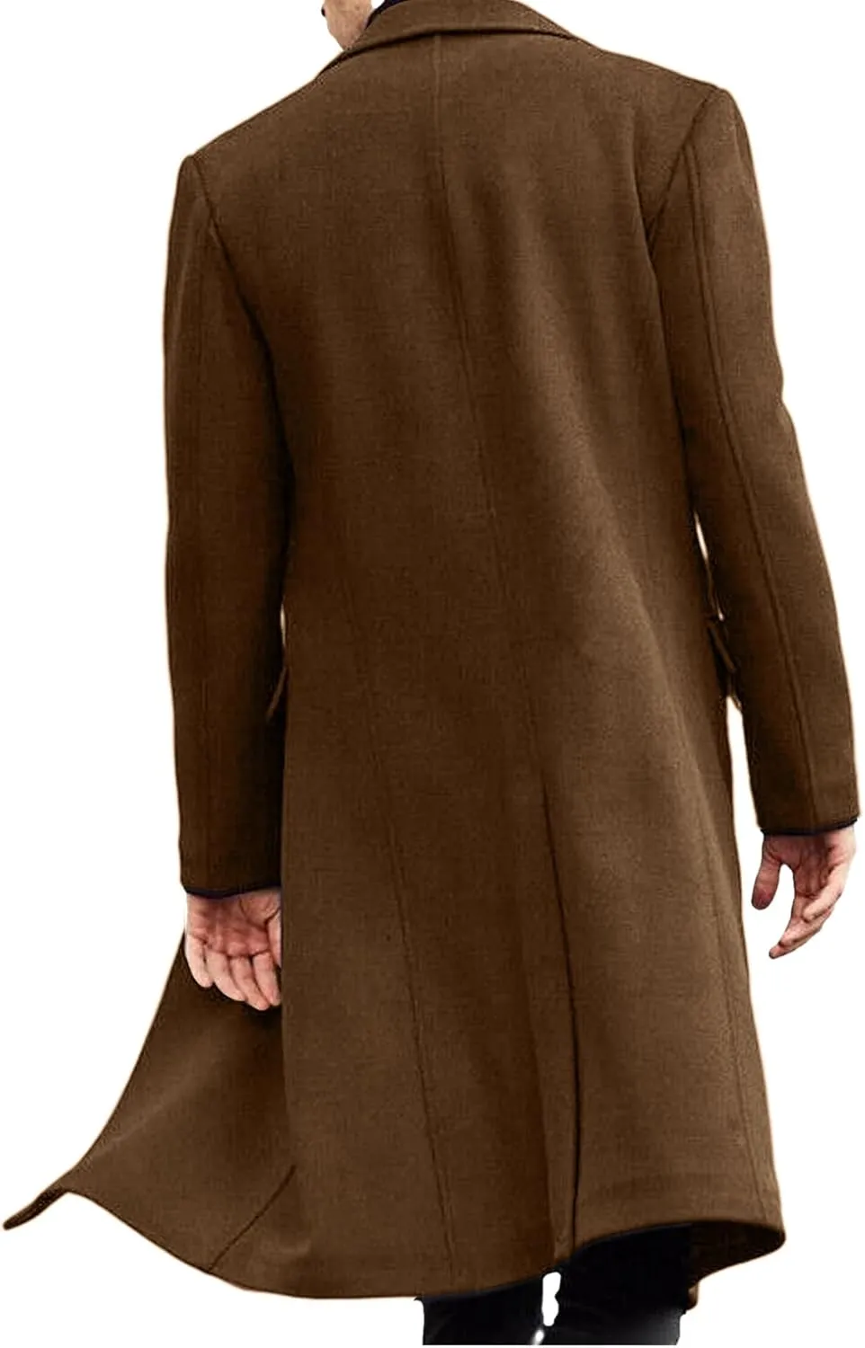 SOMTHRON Men's Casual Trench Coat Slim Fit Notched Collar Long Jacket Overcoat Single Breasted Pea Coat wih Pockets