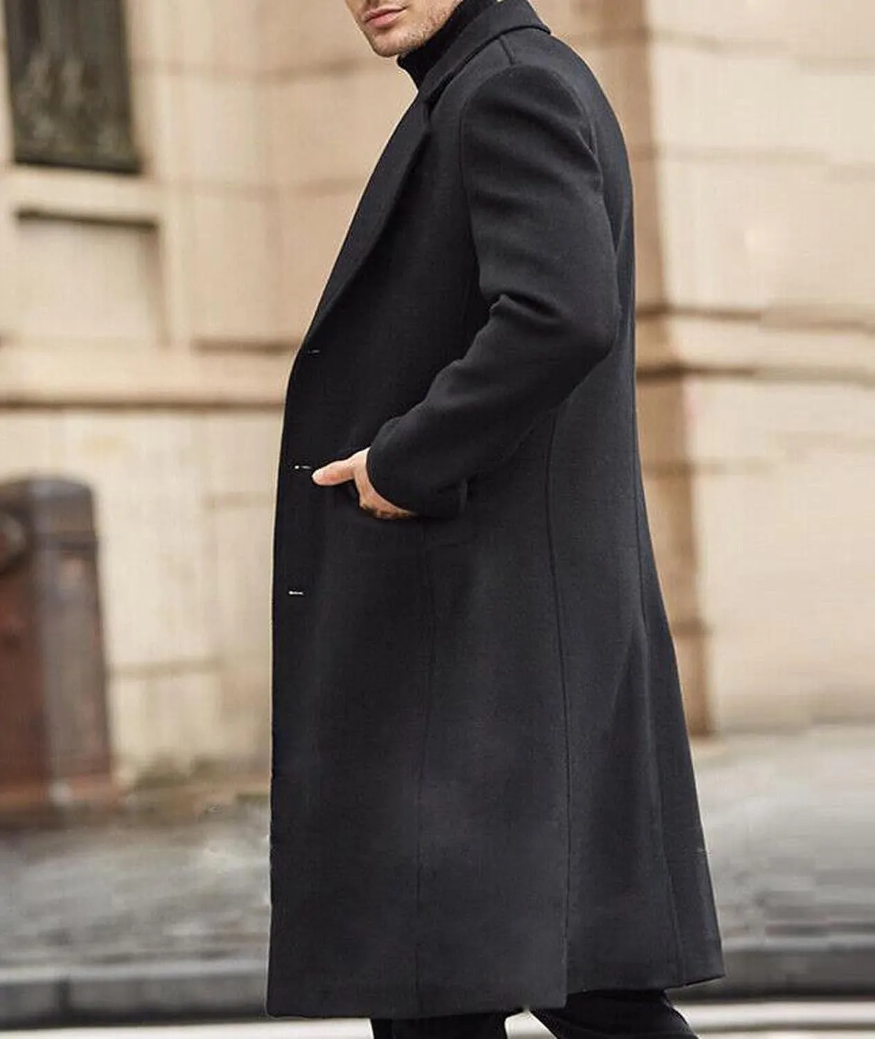 SOMTHRON Men's Casual Trench Coat Slim Fit Notched Collar Long Jacket Overcoat Single Breasted Pea Coat wih Pockets